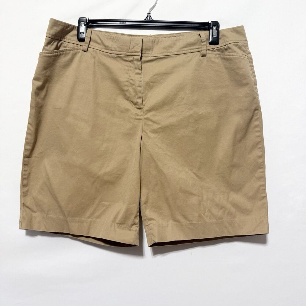 Talbots Perfect Shorts Womens 16 Khaki Beige Chino Bermuda Stretch Cotton